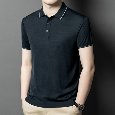 120支超细凉感100%桑蚕丝短袖针织POLO衫男夏季冰凉丝滑打底T恤薄