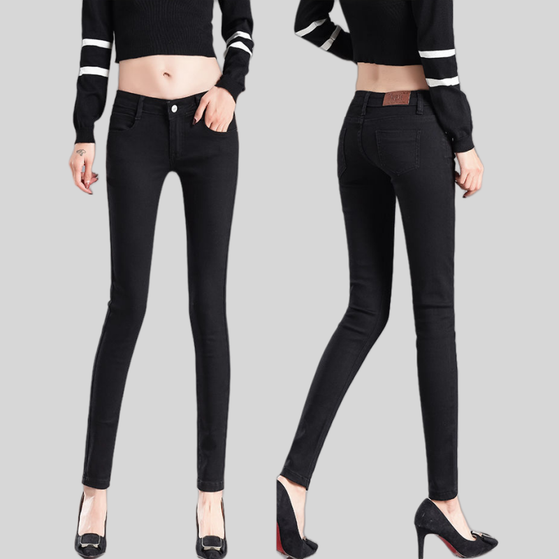 低腰女装牛仔裤潮流韩版铅笔裤小脚裤弹力修身显瘦低腰露脐加长裤
