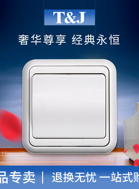 T&J天基经典一开单控双控超薄大板16A开关白色三孔插座家用86型