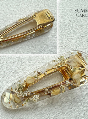 孤品【成品现货】水晶滴胶树脂胶手工押花真花发夹边夹