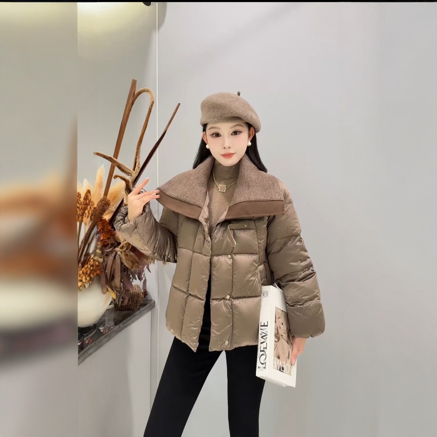 8050欧货拼接针织大翻领羽绒服