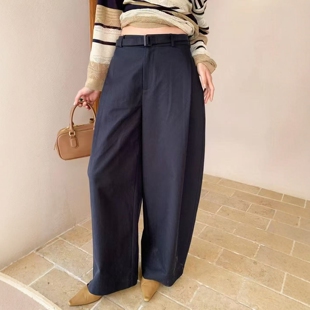 .COM高腰一粒扣配腰带简约弯刀休闲裤 25339 新款 欧洲站2026春季