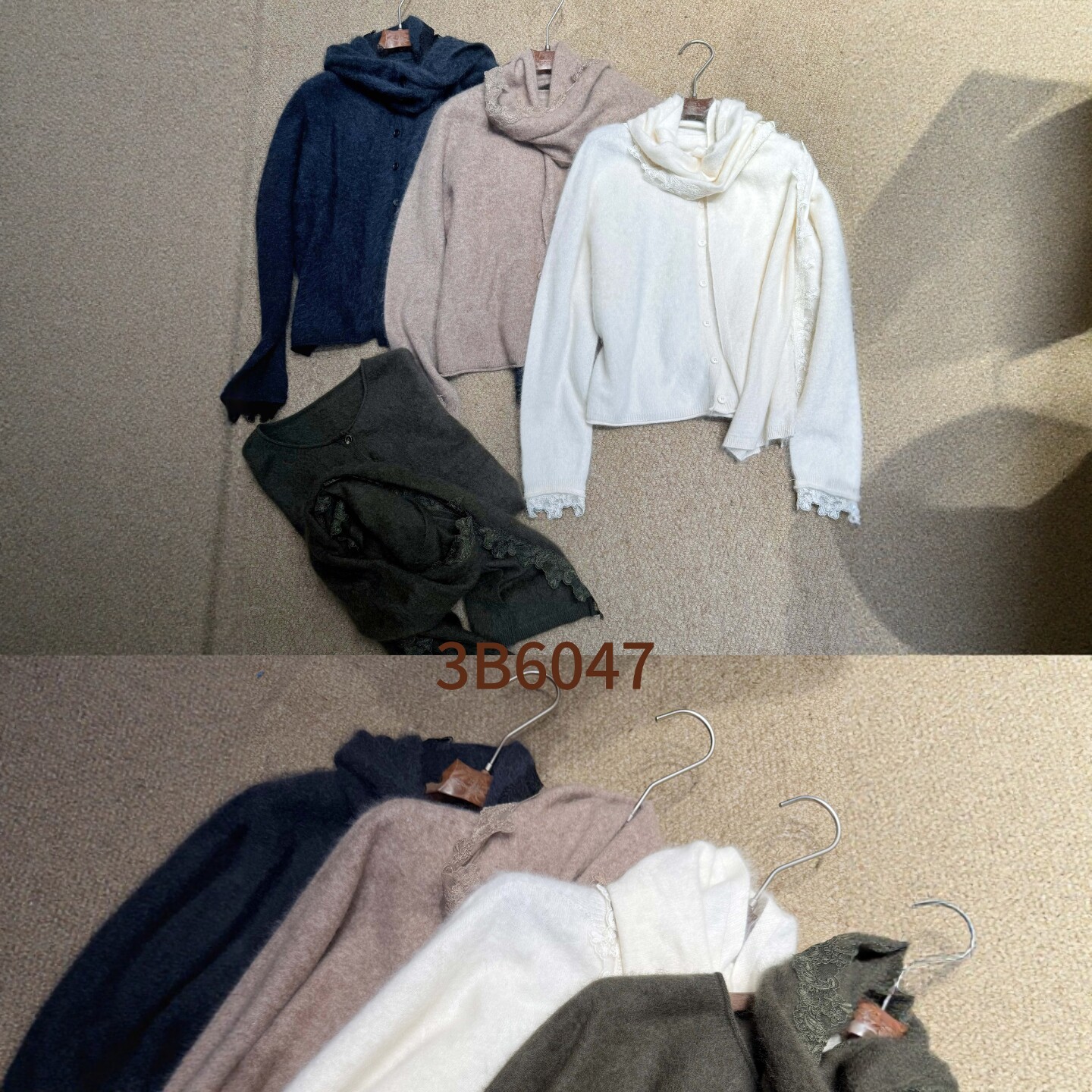 秋冬新款蕾丝袖配围巾毛衣两件套