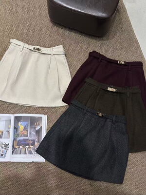 欧货2026春季V+.COM新款时尚高腰印花搭扣配腰带A字休闲裤短裤女