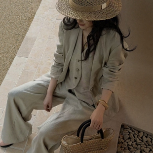 外套阔腿裤 .COM老钱风纯色马甲西装 三件套女 欧洲站2026春夏新款