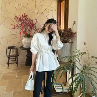 新款 衬衫 收腰长袖 蕾丝背心两件套25333 .COM时尚 欧洲站2026春季