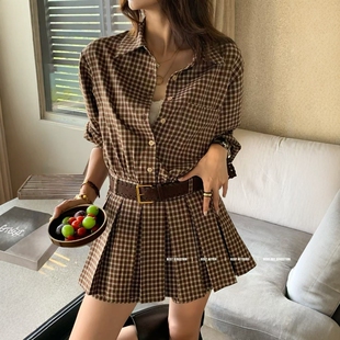 .COM翻领格子衬衫 欧货V 上衣 短裤 590077 欧洲站2025秋季 套装 新款