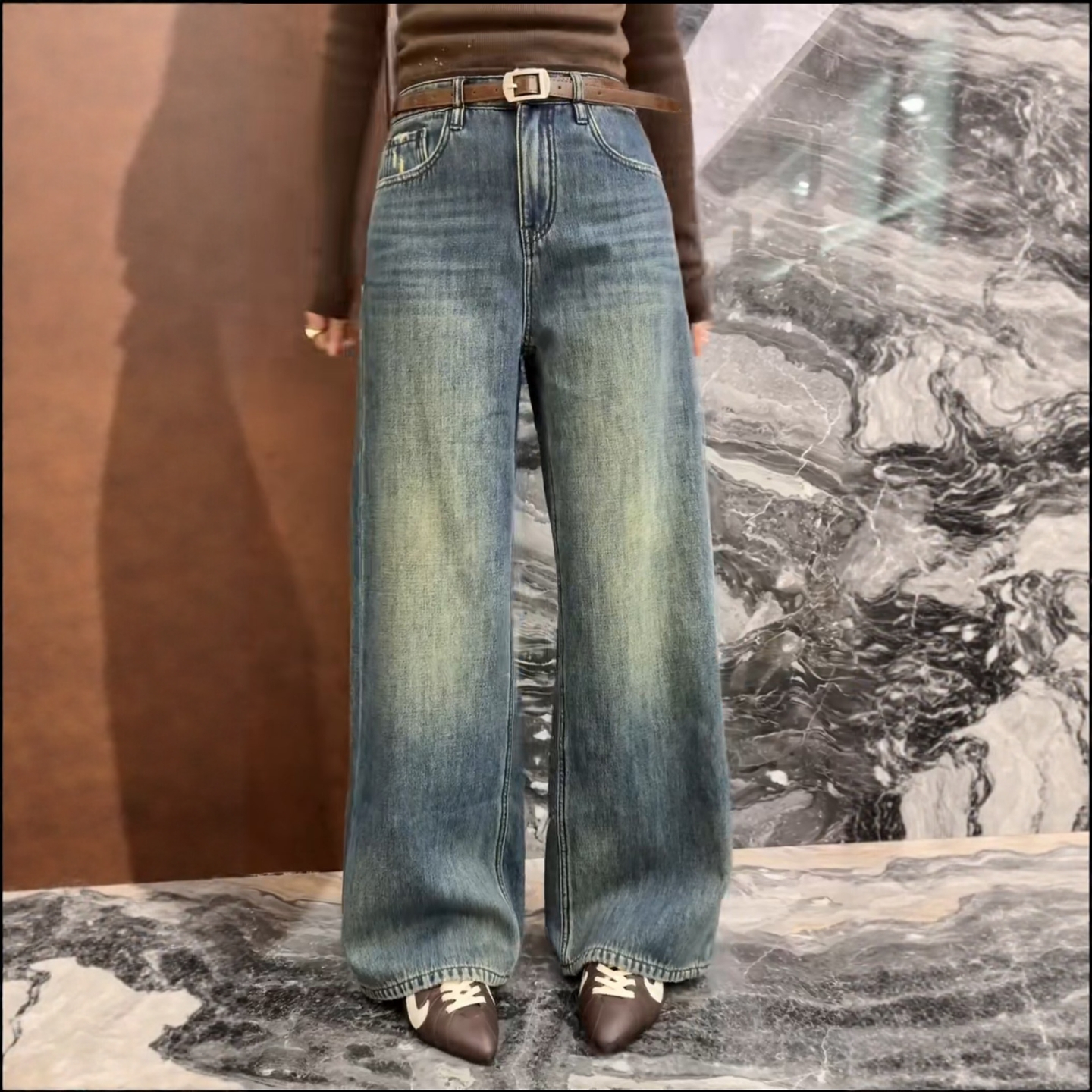 欧洲站2025冬季加绒直筒牛仔裤