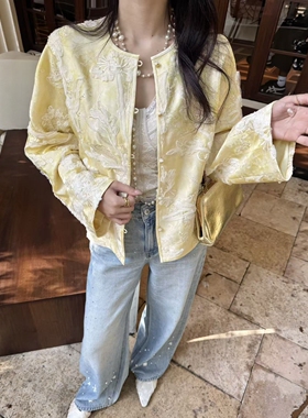 欧洲站2026春季新款Dong.one圆领国风刺绣立体花朵排扣外套女6028