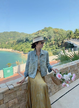 欧洲站2026春季新款DT.Dong重工亮片翻领刺绣短款牛仔外套女26320