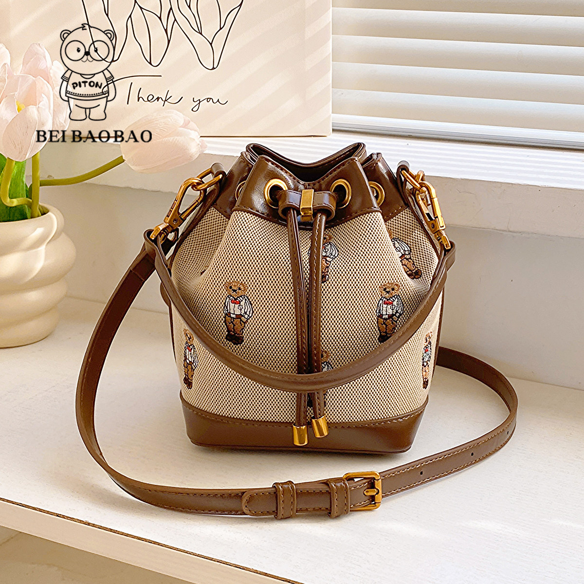 北包包小包包女2024新款帆布水桶包单肩斜挎包腋下包休闲百搭女包,箱包皮具/热销女包/男包,水桶包,淘宝优惠券,粉丝福利购,淘宝优惠卷