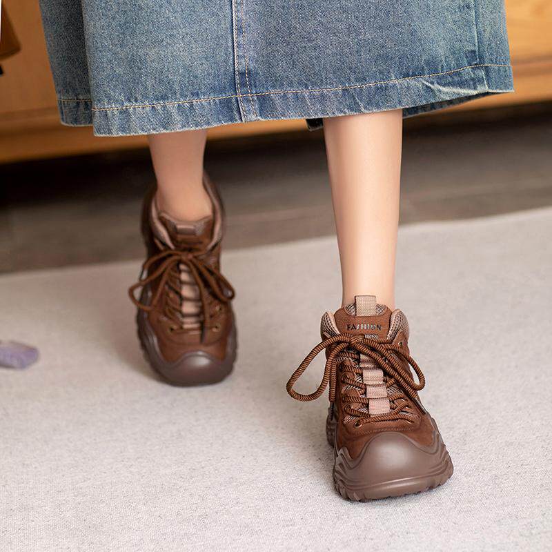 2024新款真皮登山运动休闲鞋头层牛皮轻便女登山鞋系带户外妈妈鞋