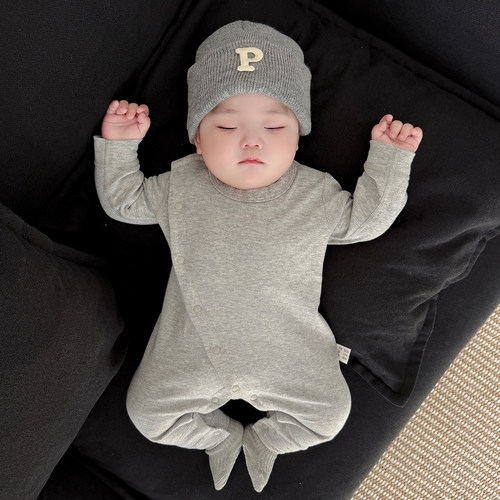 格雷系！灰色纯棉宝宝连体哈衣