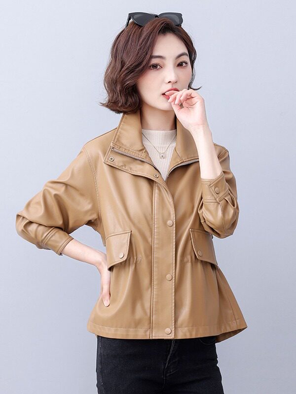 美拉德皮衣外套穿搭韩版松紧收腰设计轻奢小个子风上衣气质优雅