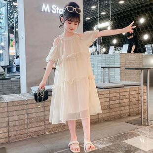 女童夏季连衣裙2026新款儿童洋气韩版中大童露肩公主裙小女孩裙子