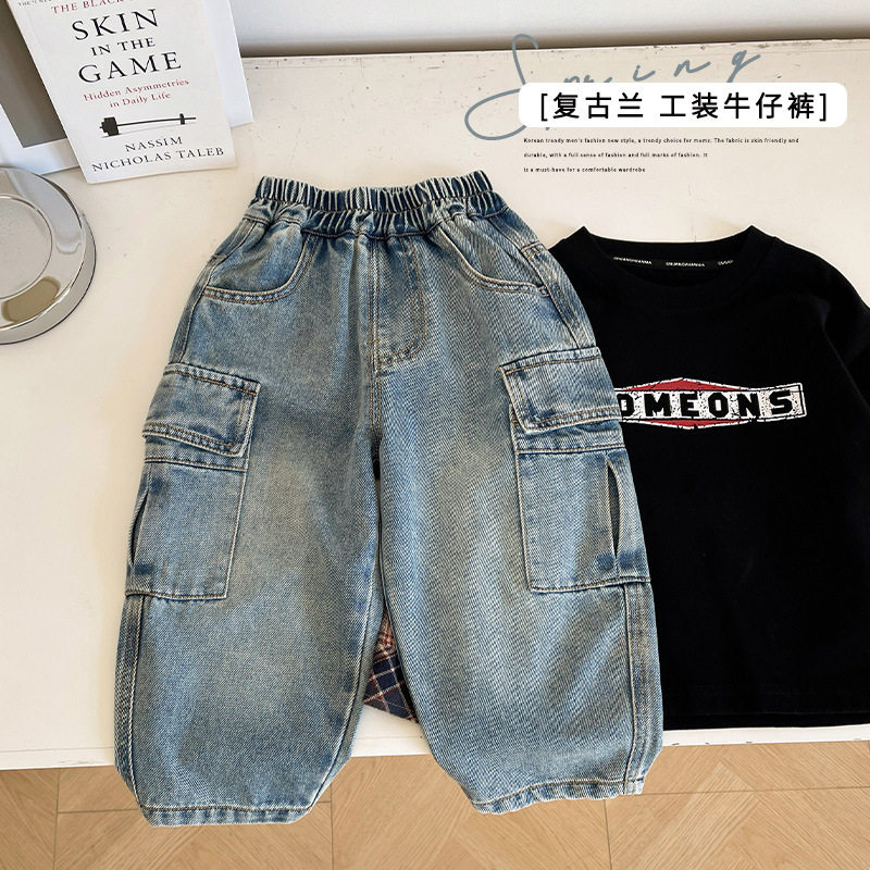 风之谷2026春季新款个性帅气儿童工装牛仔裤百搭宽松男童裤子新品