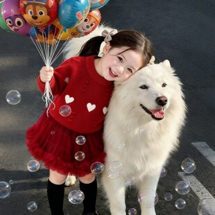 女童毛衣新款秋冬新款爱心刺绣针织上衣女宝宝喜气保暖毛衣打底衫