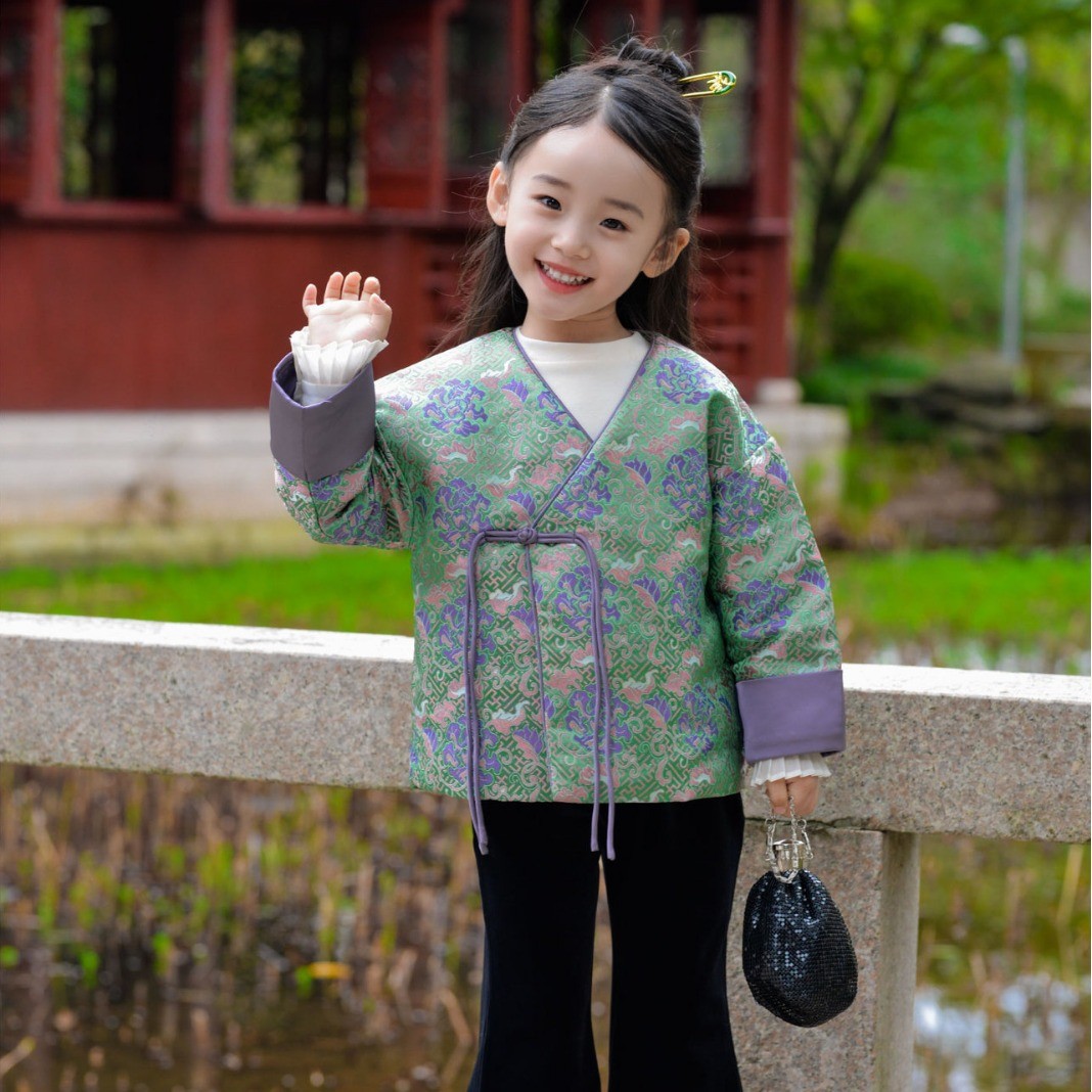 杨幂同款春秋女童新中式唐装上衣