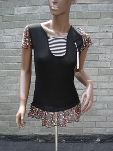 假两件清仓超值特价 拼接针织T恤衫 送春夏碎花雪纺短袖 满100元