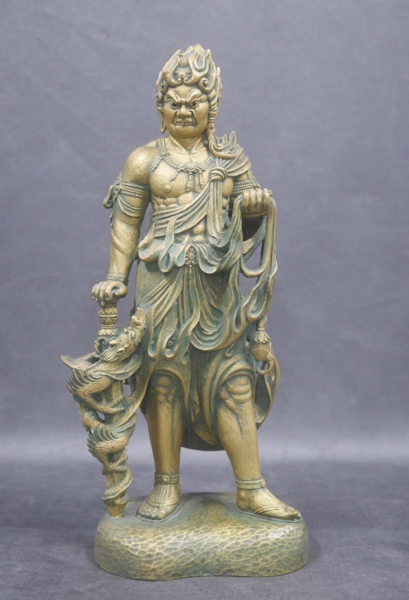 日本大仏师松久宗琳作铸铜不动明王立像, 重量3066克,高30.5cm