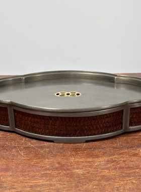 日本回流老竹包锡壶承，重1.31千克，长22.5厘米，宽17，高4.2