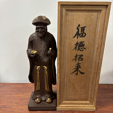 日本西山勇三作古铜福德招来老人像，重7.8千克，高53.5厘米