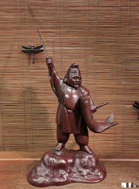 日本秀山作铜制惠比须寿摆件，重2.3公斤，高45.5厘米，宽29厘米