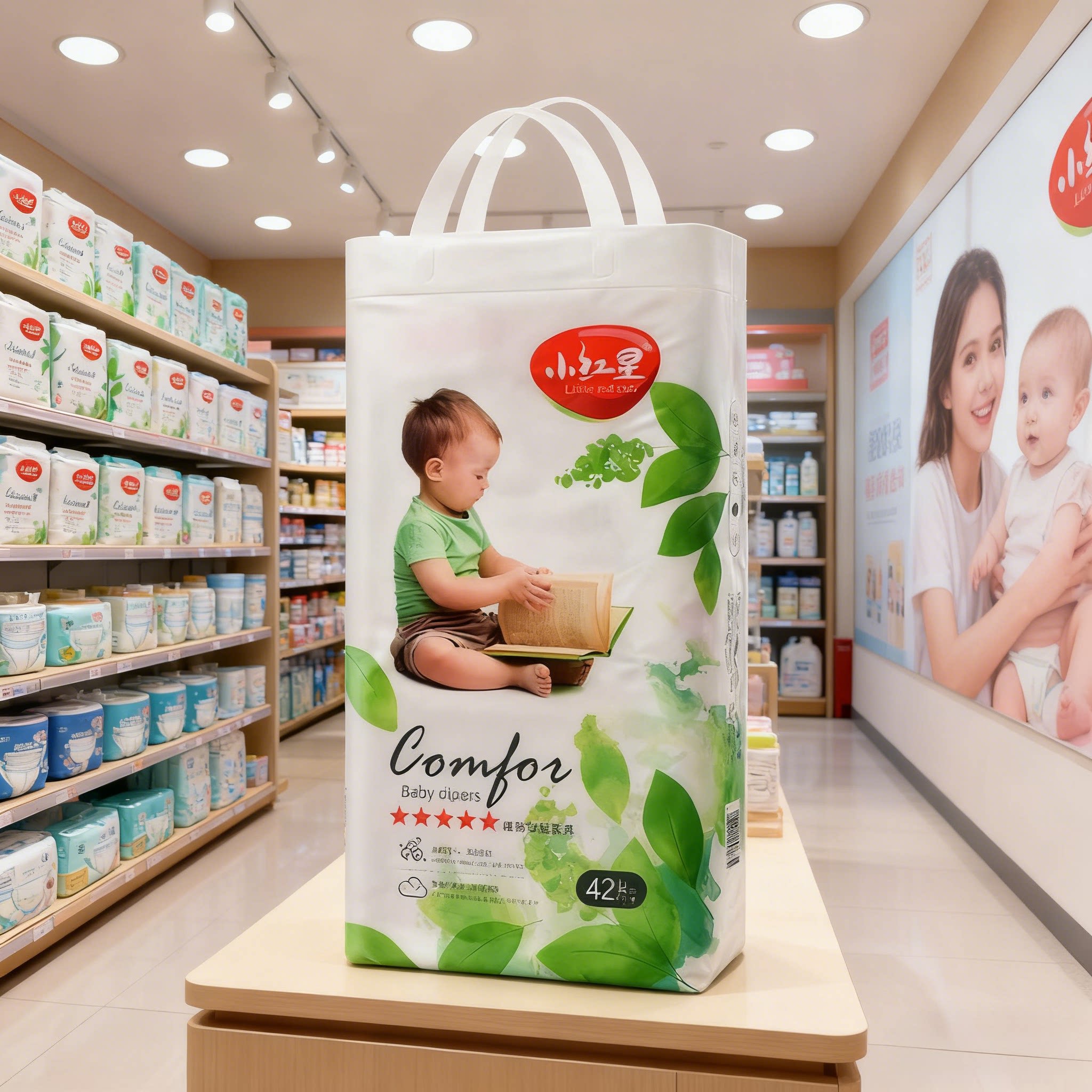 小红星婴儿纸尿裤拉拉裤超薄透气尿不湿男女宝宝学行步裤大吸量