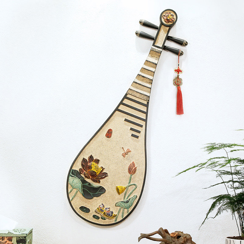 新中式装修琵琶壁饰玄关壁画书房装饰画墙面艺术浮雕画背景墙挂件