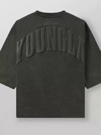 Youngla American-Style Sports T-Shirt with Foam Print, Pure Cotton, Fitness Short-Sleeve, Loose Fit for Muscular Men, Casual Trendy Brand