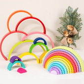 蒙氏早教彩虹积木儿童彩色积木叠叠乐幼儿园男孩女孩木质拼搭玩具