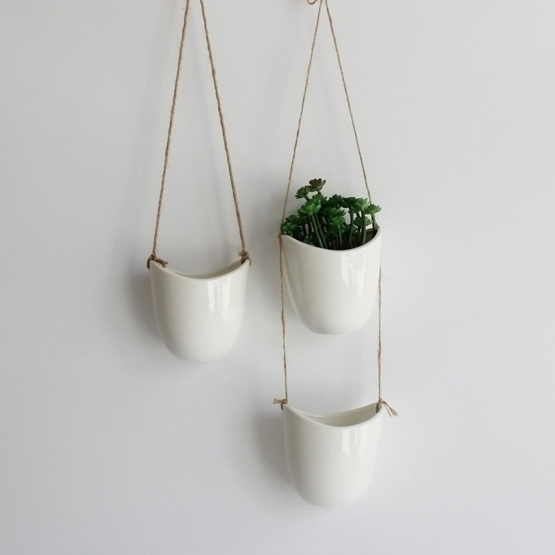 双层小型绿植花盆悬挂式多肉绿萝吊兰石斛垂吊陶瓷麻绳吊篮花卉,鲜花速递/花卉仿真/绿植园艺,花盆,淘宝优惠券,粉丝福利购,淘宝优惠卷