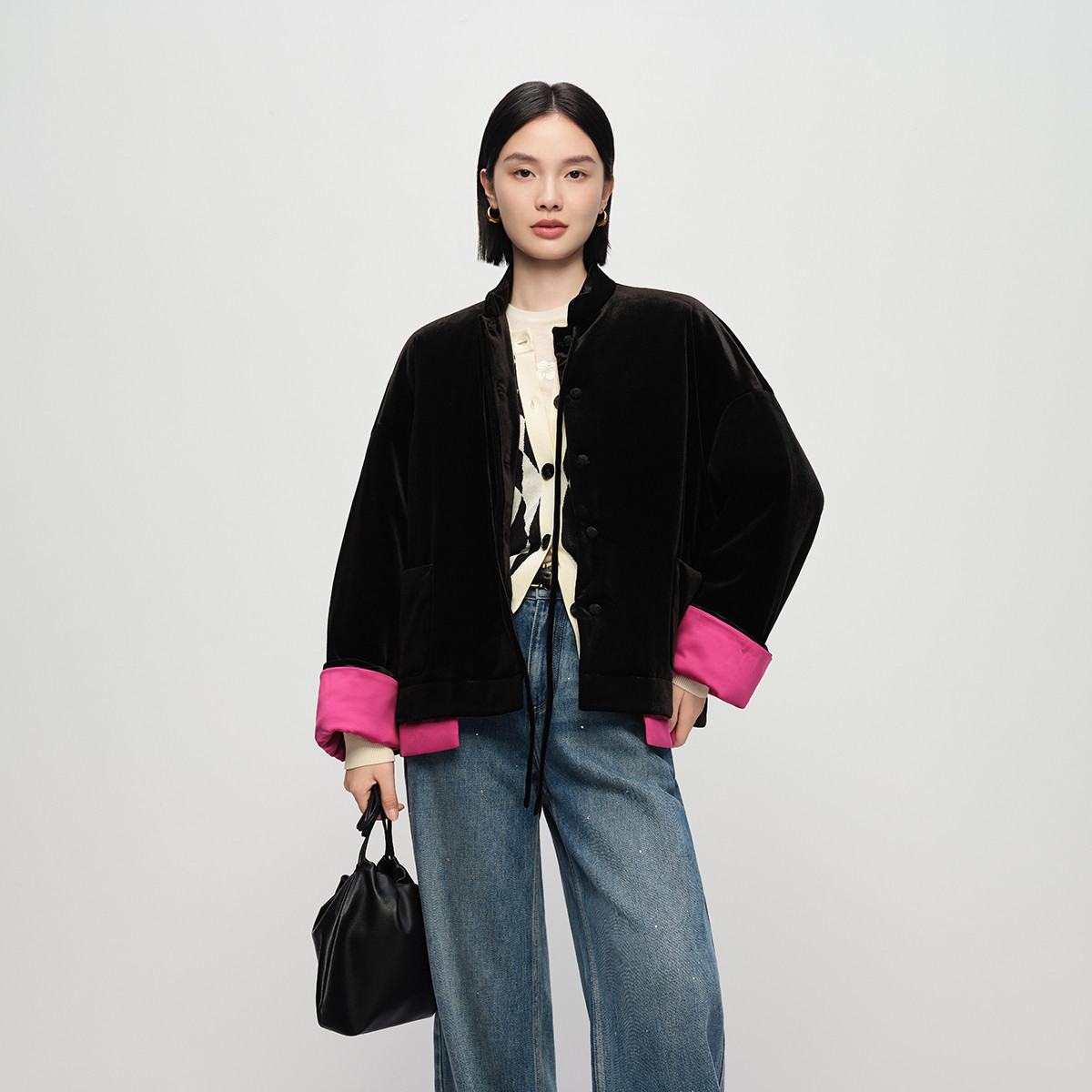 【喜愿·新中式】naivee纳薇新中式国风丝绒棉服厚对襟短款棉衣女