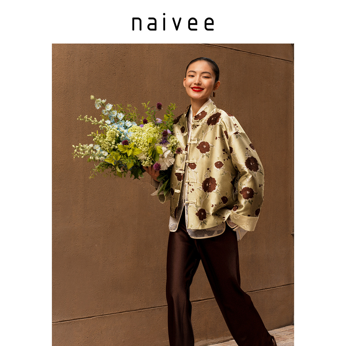 【仿宋锦提花缎】商场同款naivee纳薇25秋新款新中式立领短外