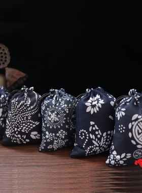 手工原创青花束口袋小袋子空香囊小号印章袋子文玩收纳袋手串袋子