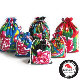 2024新款原创 中国风束口小布袋子 牡丹凤凰 东北大花布怀旧吉祥