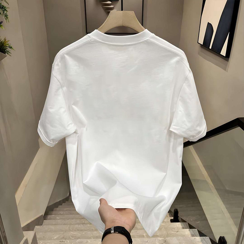 HEAVYWEIGHT COTTON TRENDY BRAND PRINTED T-SHIRT AMERICAN HANDSOME MENS SHORT SLEEVE SUMMER TREND ROUND NECK LOOSE AND VERSATILE HANDKERCHIEF