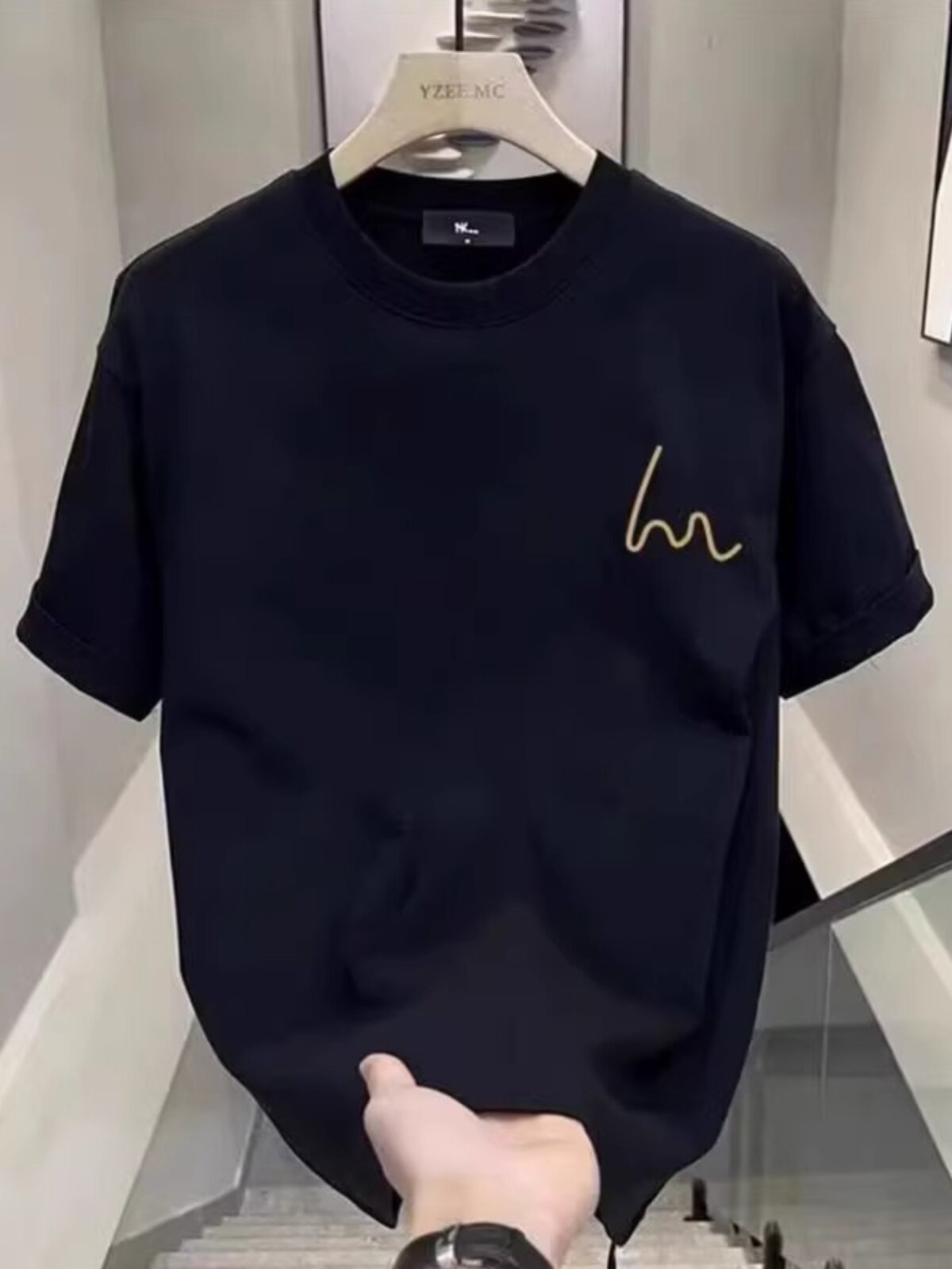 헤비급 순면 트렌디 브랜드 아메리칸 티셔츠 심플한 디자인 남성 반팔 여름 트렌드 라운드 넥 다용도 루즈 손수건