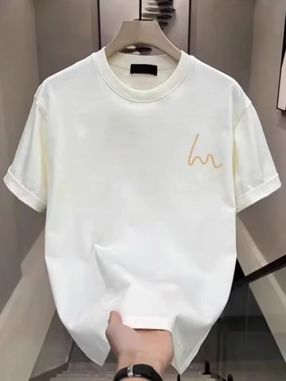 헤비급 순면 트렌디 브랜드 아메리칸 티셔츠 심플한 디자인 남성 반팔 여름 트렌드 라운드 넥 다용도 루즈 손수건