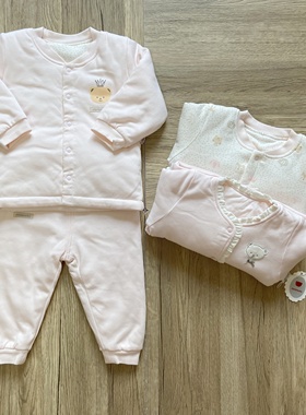 小米米minimoto秋冬女宝宝粉色小熊夹棉保暖套装粉嫩可爱棉袄棉裤