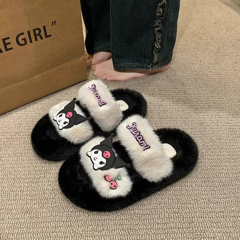 日本代购毛毛拖鞋女外穿夏季新款秋冬毛茸茸拖鞋居家防滑一字棉拖