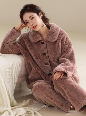 芬腾珊瑚绒睡衣女冬季2024新款加绒加厚保暖套装冬款法兰绒家居服