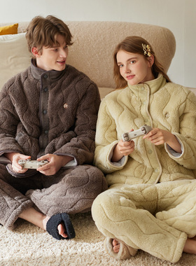 芬腾【三层夹棉】情侣睡衣冬季三层加厚夹棉套装男女士保暖家居服