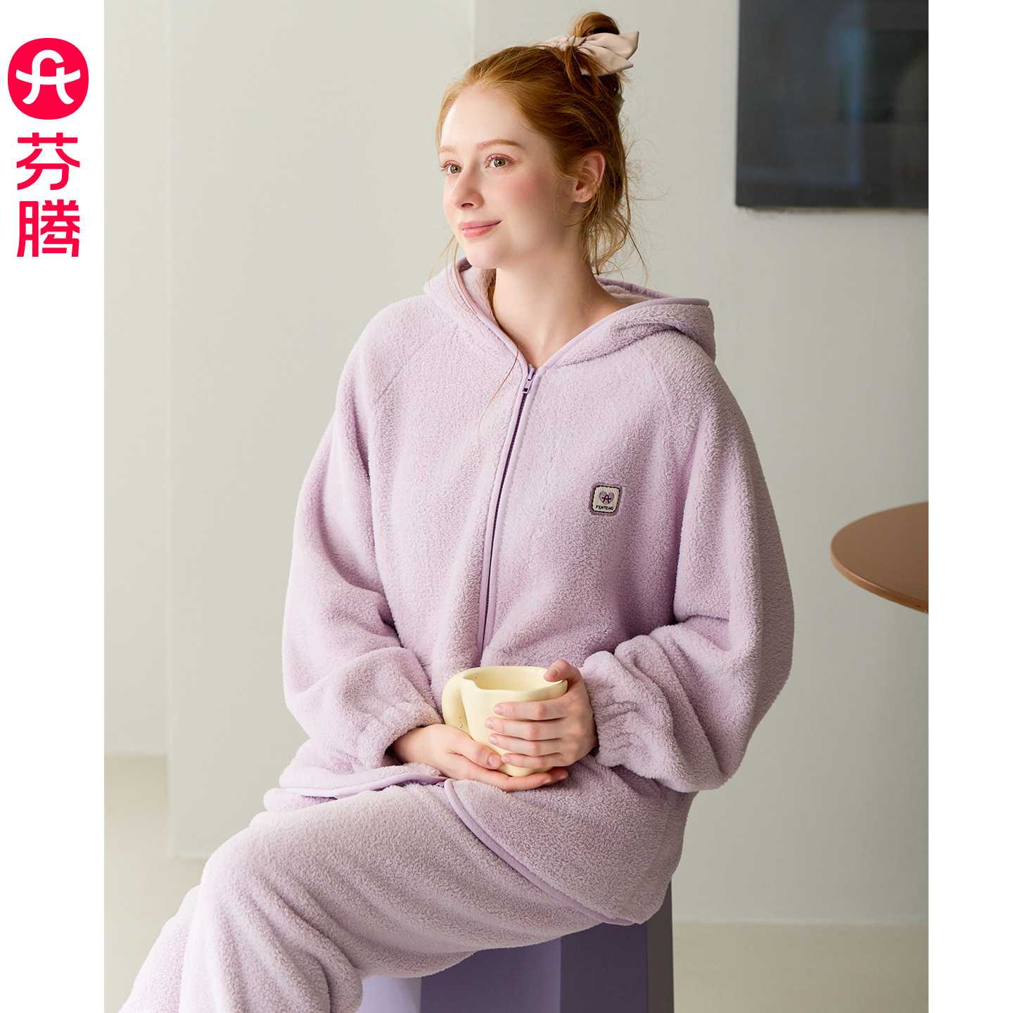 芬腾【速暖绒】女士睡衣秋冬季新款珊瑚绒连帽套装加绒加厚家居服