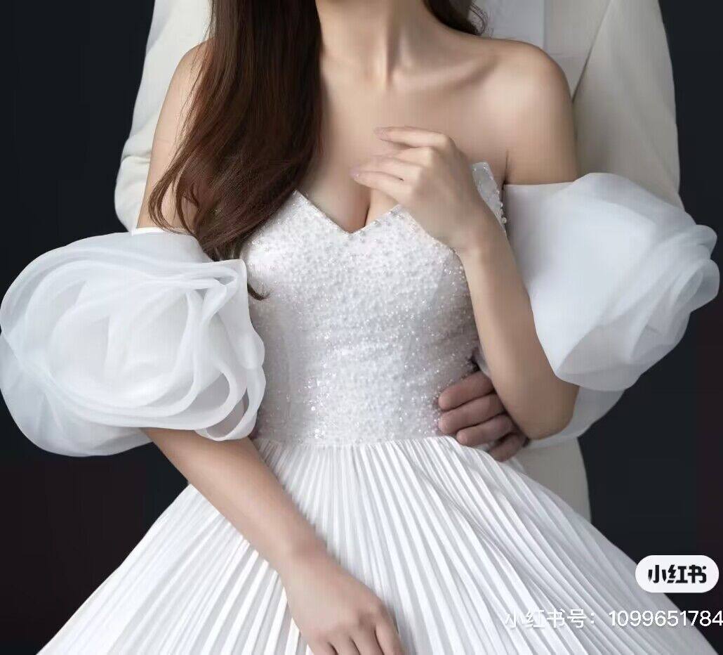新娘手套白色花朵手袖抹胸婚纱礼服影楼拍照造型臂袖配饰遮手臂花