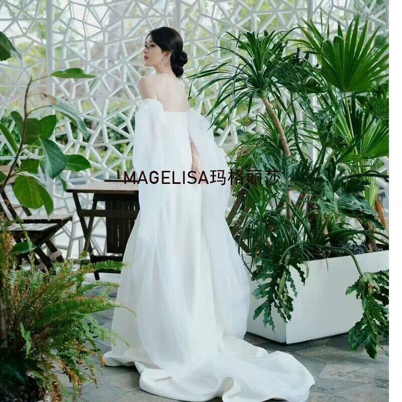 흰색 긴 웨딩 장갑 신부 튜브 탑 웨딩 드레스 팔 소매를 덮는 긴 메쉬 슬리브 신부 장갑