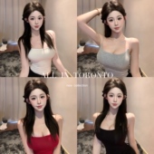 ALLIN莫代尔细肩带胸垫吊带U领收腰显瘦内搭修身 性感辣妹背心上衣