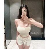 ALLIN白色抽绳运动休闲短裤 辣妹a字热裤 女夏季 高腰显瘦百搭美式