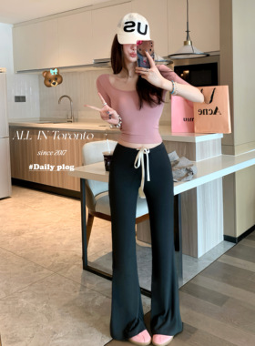 ALLIN镇店神裤 慵懒风抽绳微喇裤女薄款显瘦垂感气质休闲拖地长裤