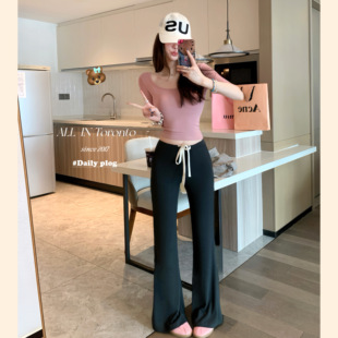 ALLIN镇店神裤 慵懒风抽绳微喇裤女薄款显瘦垂感气质休闲拖地长裤